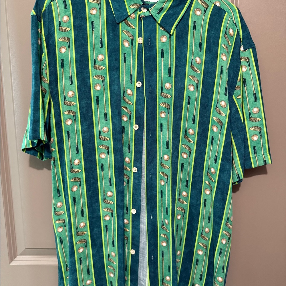 Zara Green and Yellow Casual Button Down Shirt with Bold Stripes